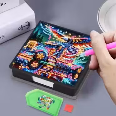 Notepad box med papper - Färgsprakande lastbil & örn