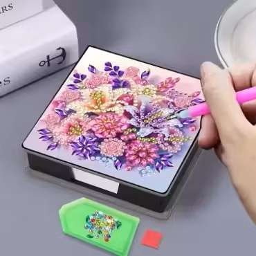 Notepad box med papper - Rosa & lila liljor