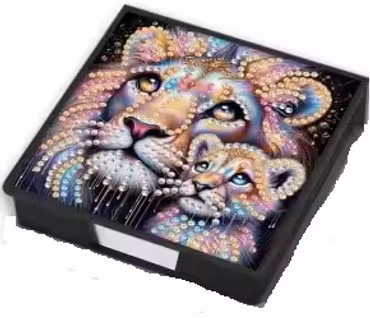 Notepad box med papper - Lejonfamilj
