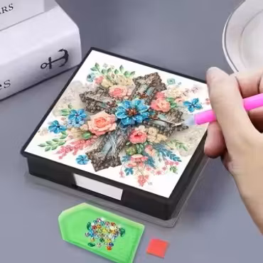 Notepad box med papper - Kors & Blommor