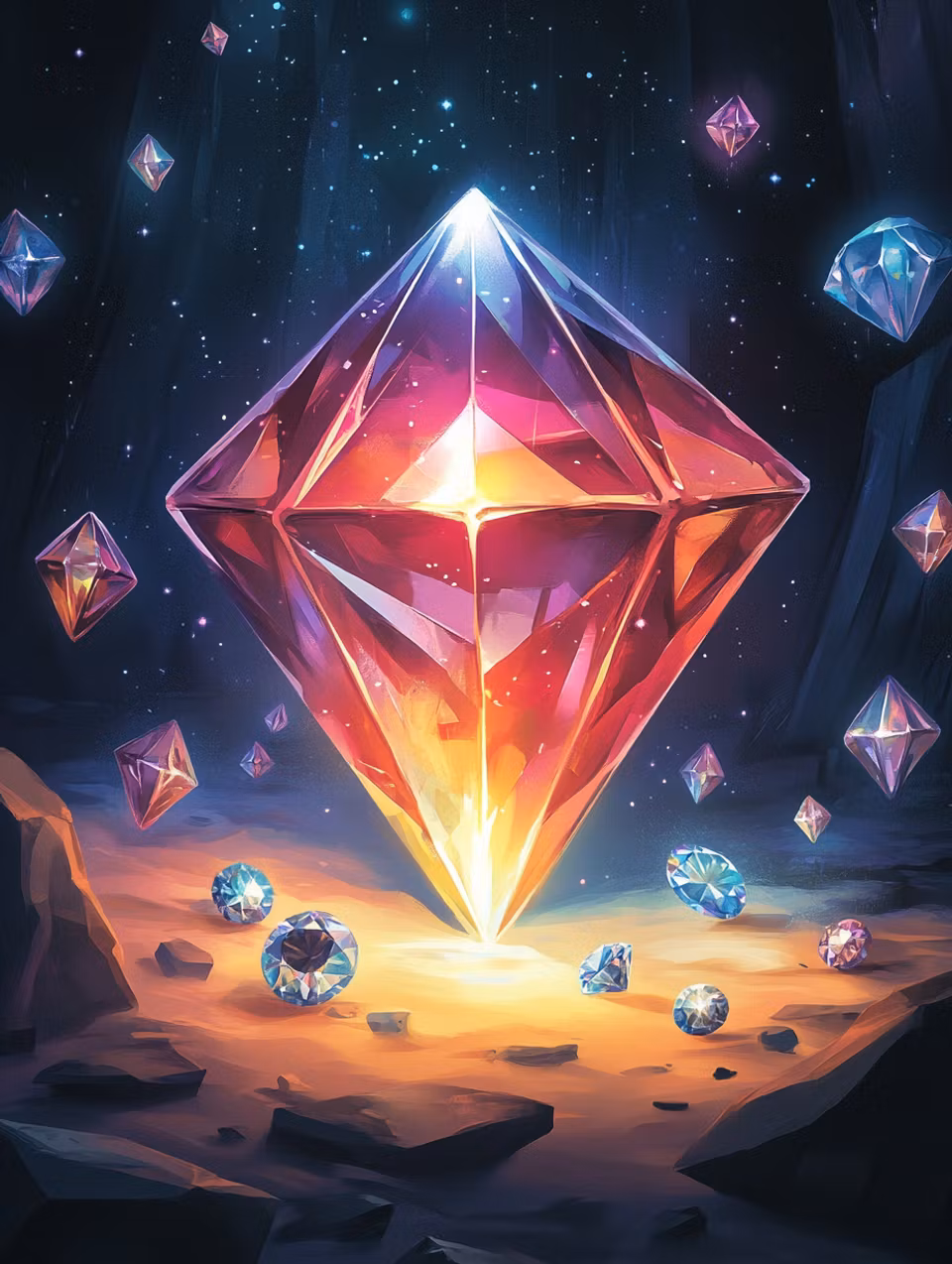 Diamond Painting - Lysande kristall i grotta (Beställningsvara)