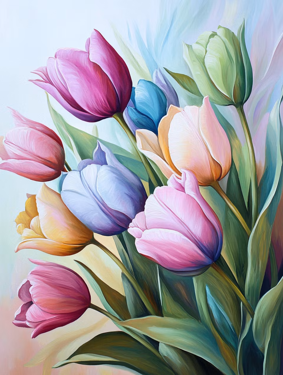 Diamond Painting - Bukett med färgglada tulpaner (Beställningsvara)
