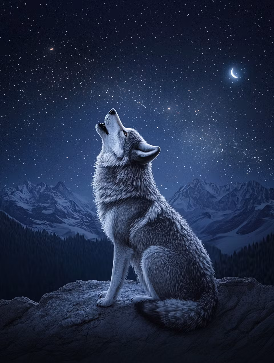 Diamond Painting - Ylande varg under stjärnhimmel (Beställningsvara)