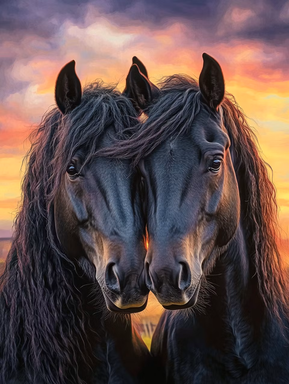 Diamond Painting - Hästar i solnedgång (Beställningsvara)