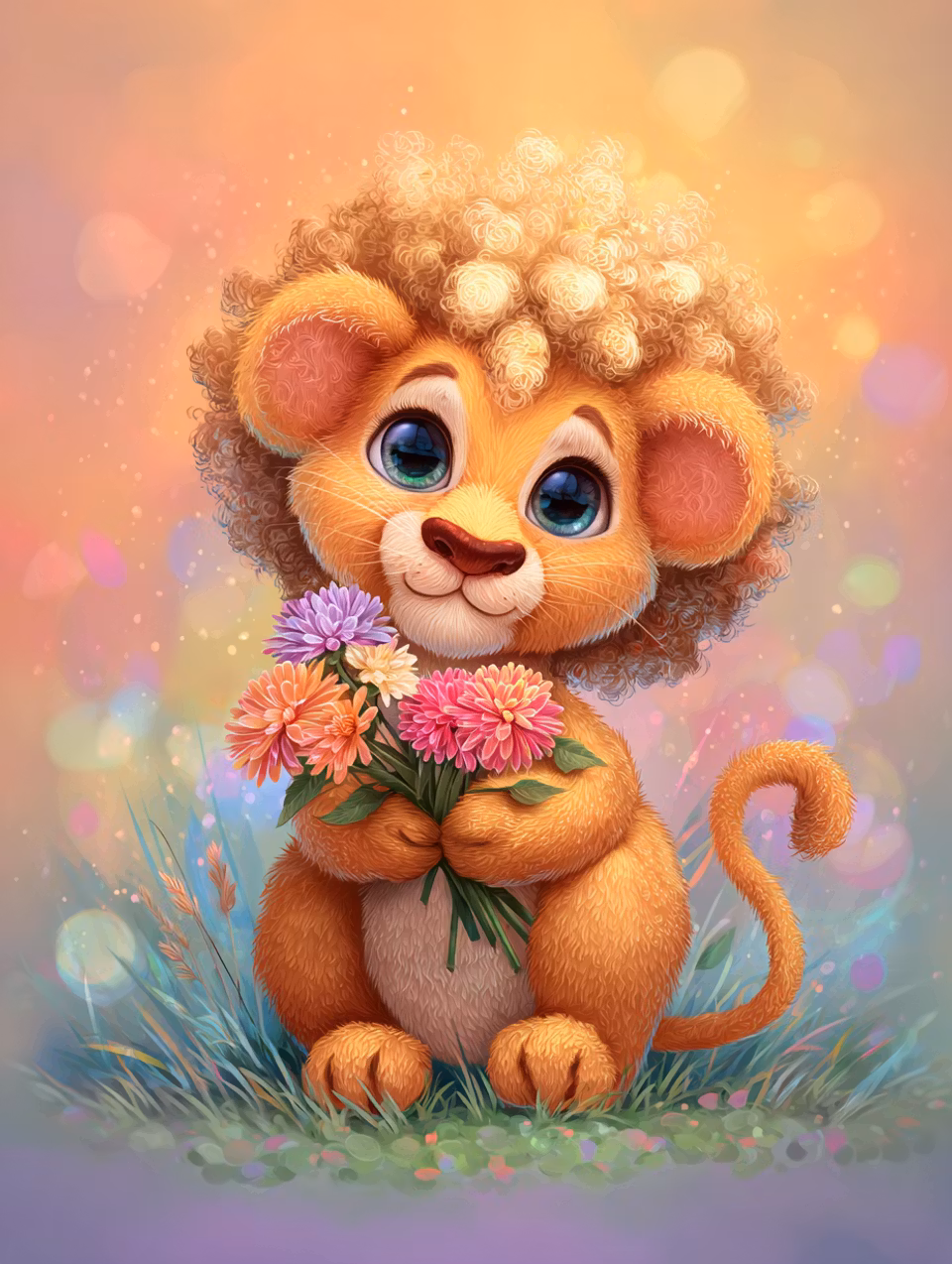 Korsstygn - Lejonunge med blombukett (Beställningsvara)
