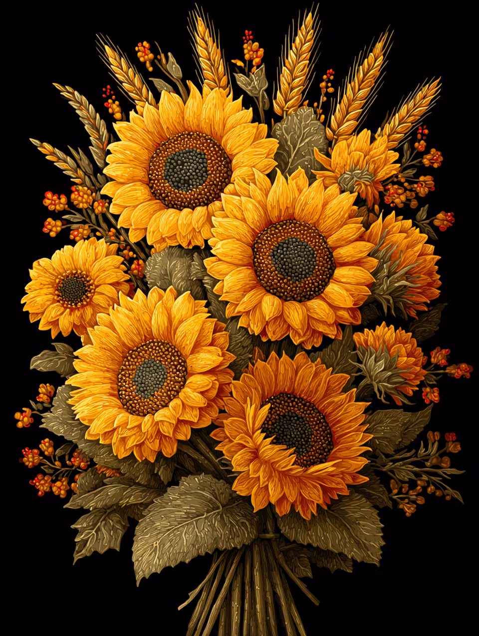 Diamond Painting - Bukett av solrosor (Beställningsvara)