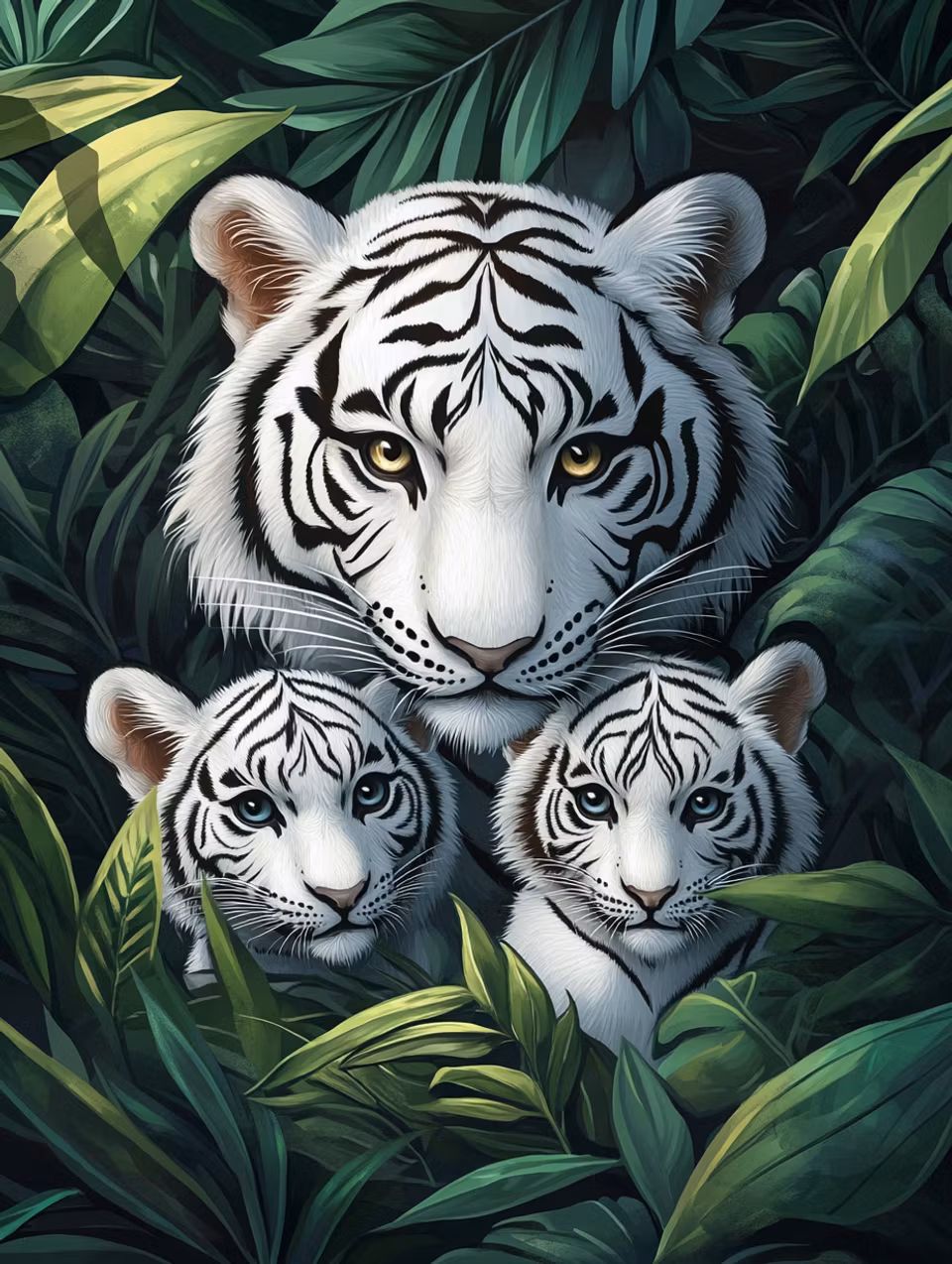 Diamond Painting - Tigerfamilj i grönskan (Beställningsvara)
