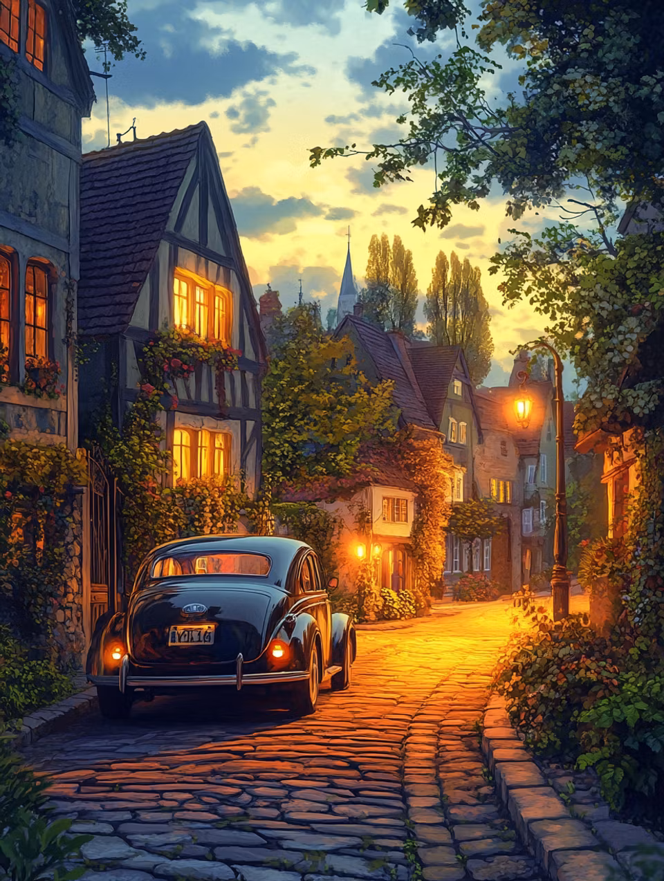 Diamond Painting - Kvällspromenad genom tidens kvarter (Beställningsvara)