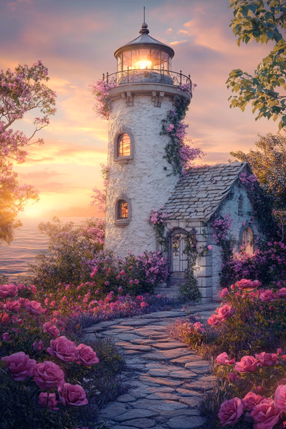 Diamond Painting - Kärlekens fyr vid solnedgången (Beställningsvara)