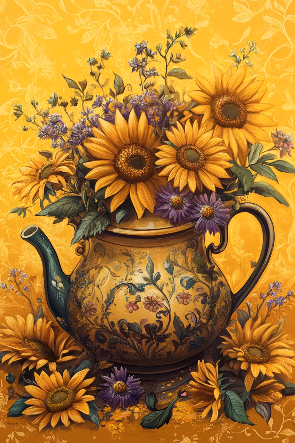 Paint by number - Solens blomster i tekannan (Beställningsvara)