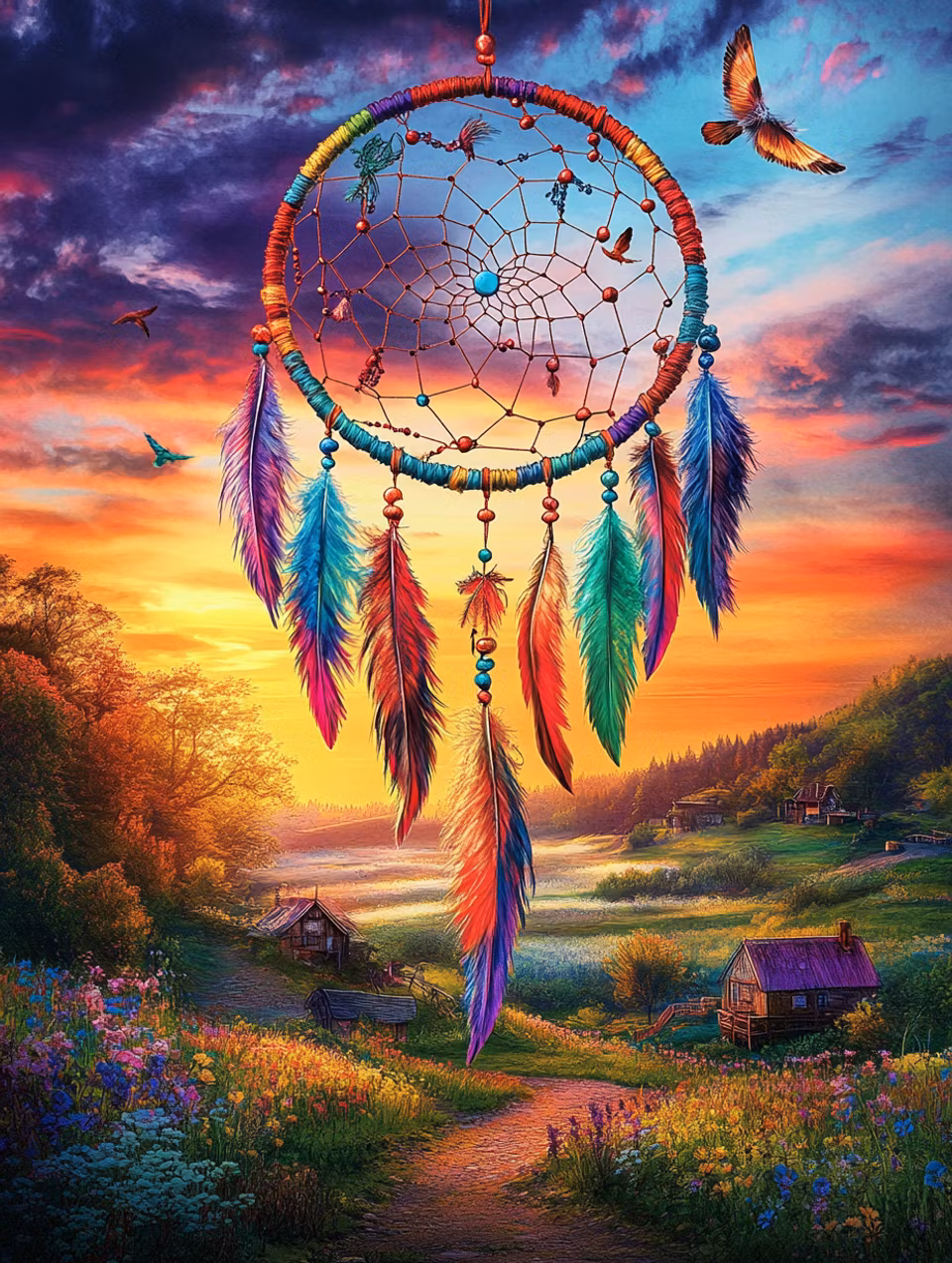 Diamond Painting - Solnedgångens magi i fjädrar (Beställningsvara)