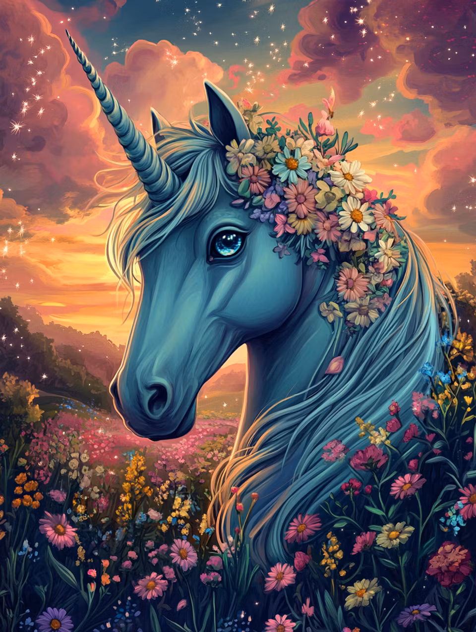 Diamond Painting - Enhörningens blomstrande värld (Beställningsvara)