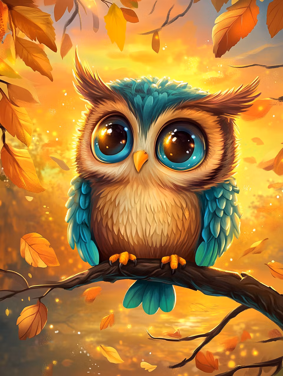 diamond painting akryl, uggla i gyllene skog