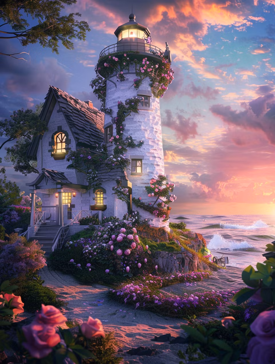 Diamond Painting - Den romantiska fyren i skymning (Beställningsvara)