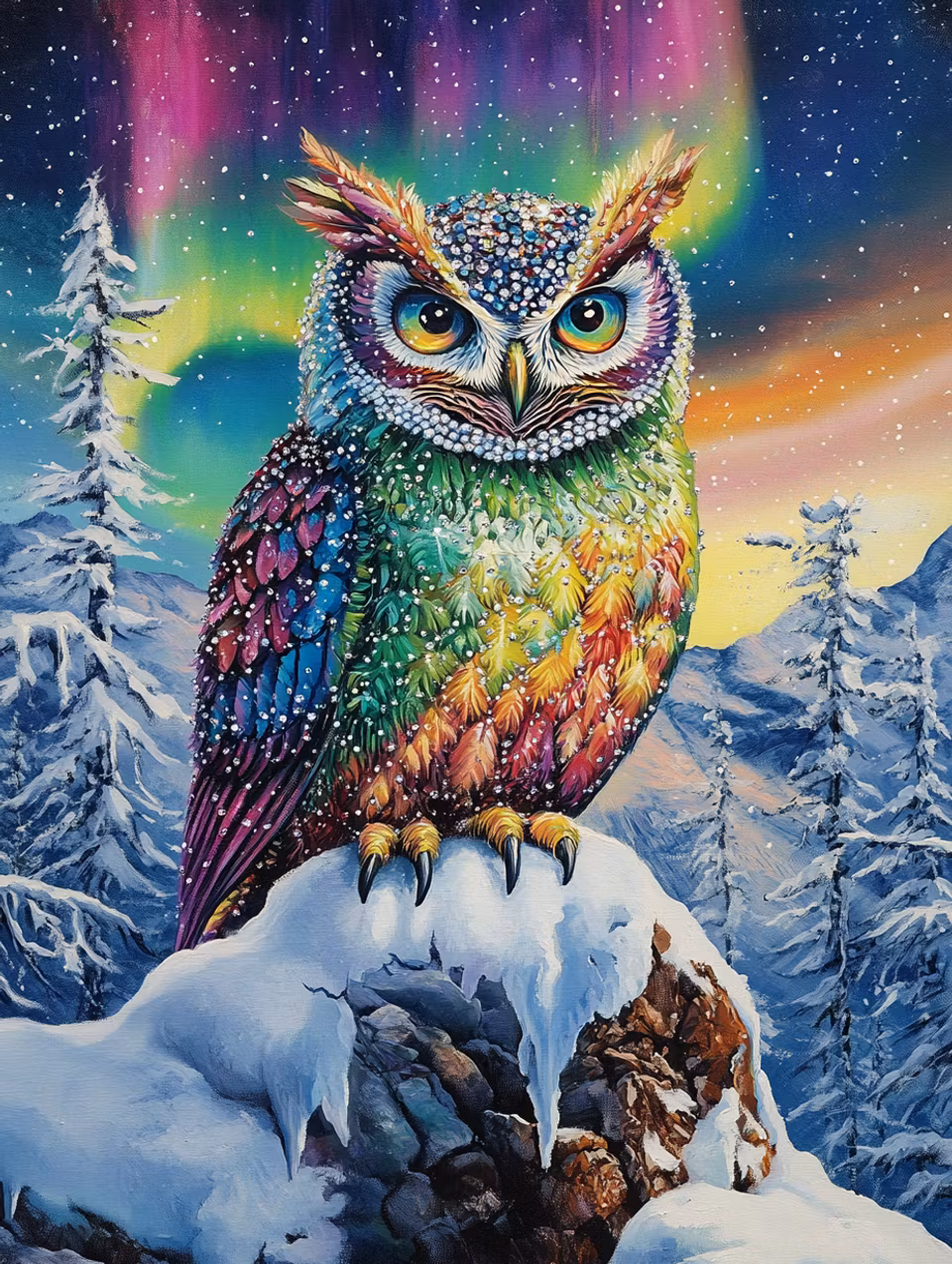 Diamond Painting - Norrskenets uggla (Beställningsvara)