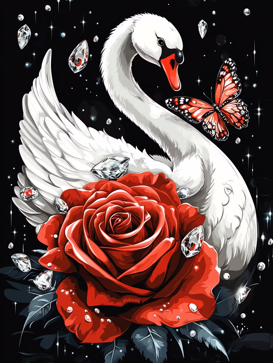 Paint by number - Svanens elegans och rosens hjärta (Beställningsvara)