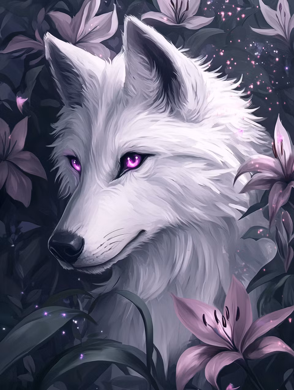 Diamond Painting - Vit varg i liljornas rike (Beställningsvara)