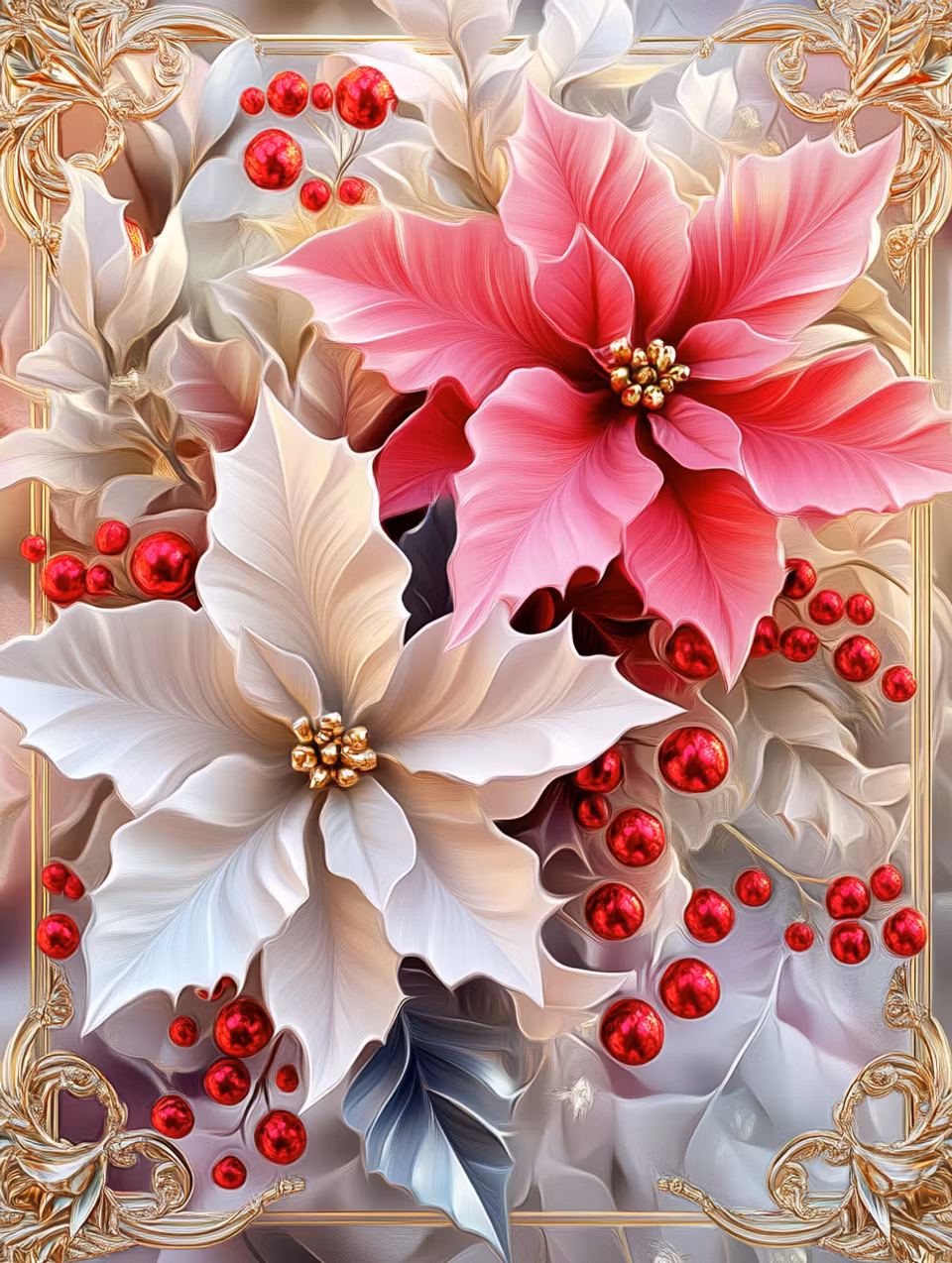 Diamond Painting - En gyllene ram av vintermagi (Beställningsvara)