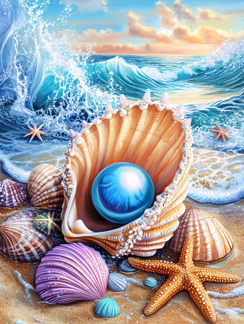 Diamond Painting - En pärla född ur vågornas dans (Beställningsvara)