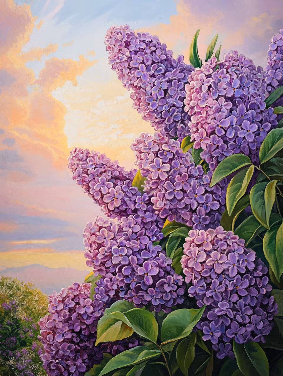 Korsstygn - Syrener i kvällens gyllene ljus (Beställningsvara)