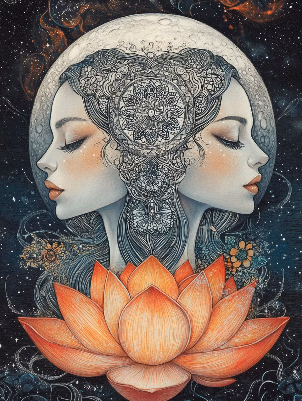 Korsstygn - Lotusens lugn i månens ljus (Beställningsvara)