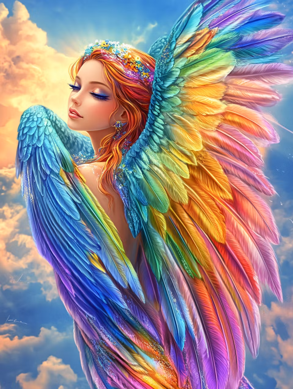 Korsstygn, nybörjare, ängel, regnbågsfärger