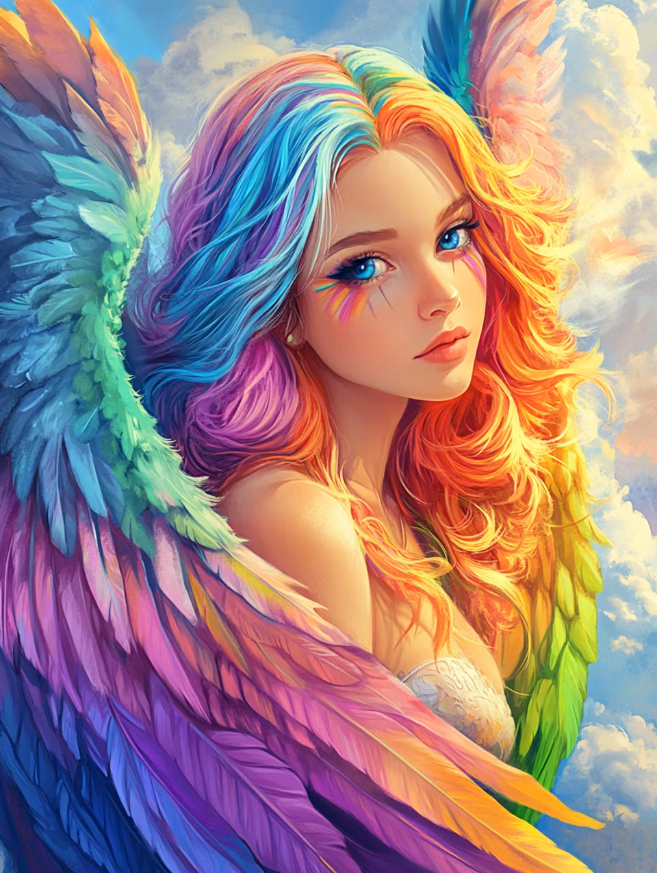 Korsstygn, nybörjare, ängel, regnbågens färger