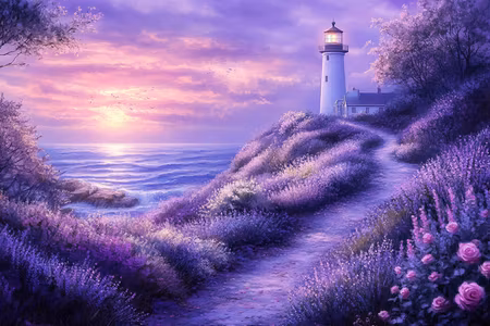 Paint by number - Ljusets väktare i lavendelhav (Beställningsvara)