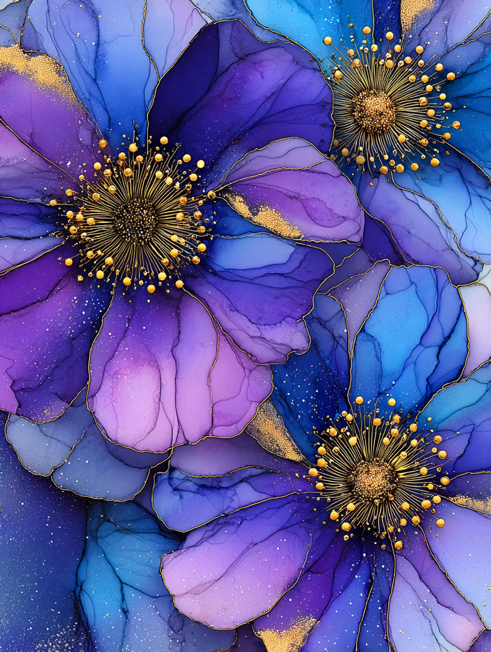 Paint by number - Blomsterprakt i Guldstoft (Beställningsvara)