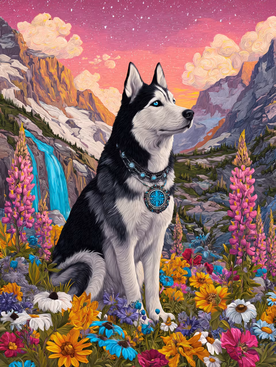 Paint by number - Husky i Blommande Vildmark (Beställningsvara)