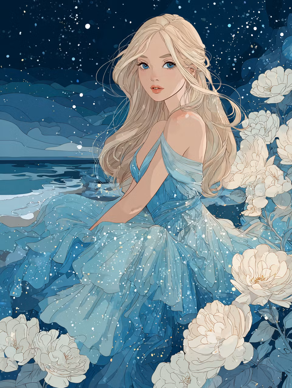 Korsstygn - Stjärnfall i siden (Beställningsvara)