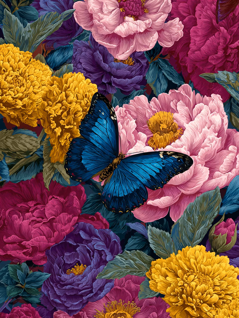 Paint by number - Blå vingar i blomsterdröm (Beställningsvara)