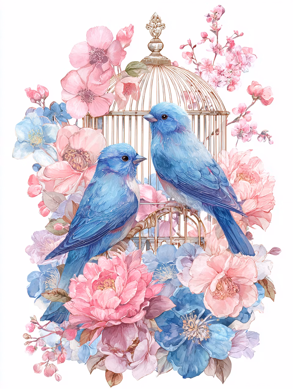 Korsstygn - Fågelsång bland pioner (Beställningsvara)