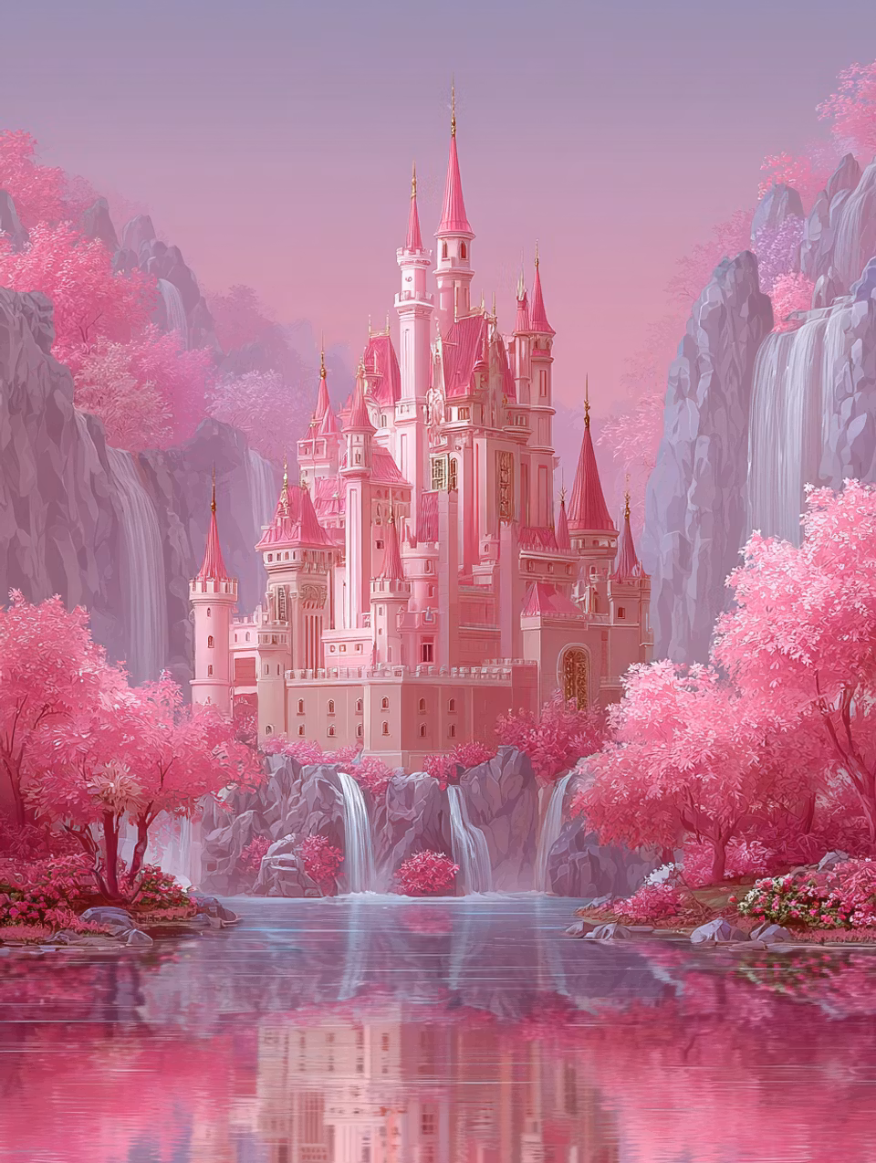 Paint by number - Rosa riken bortom bergen (Beställningsvara)