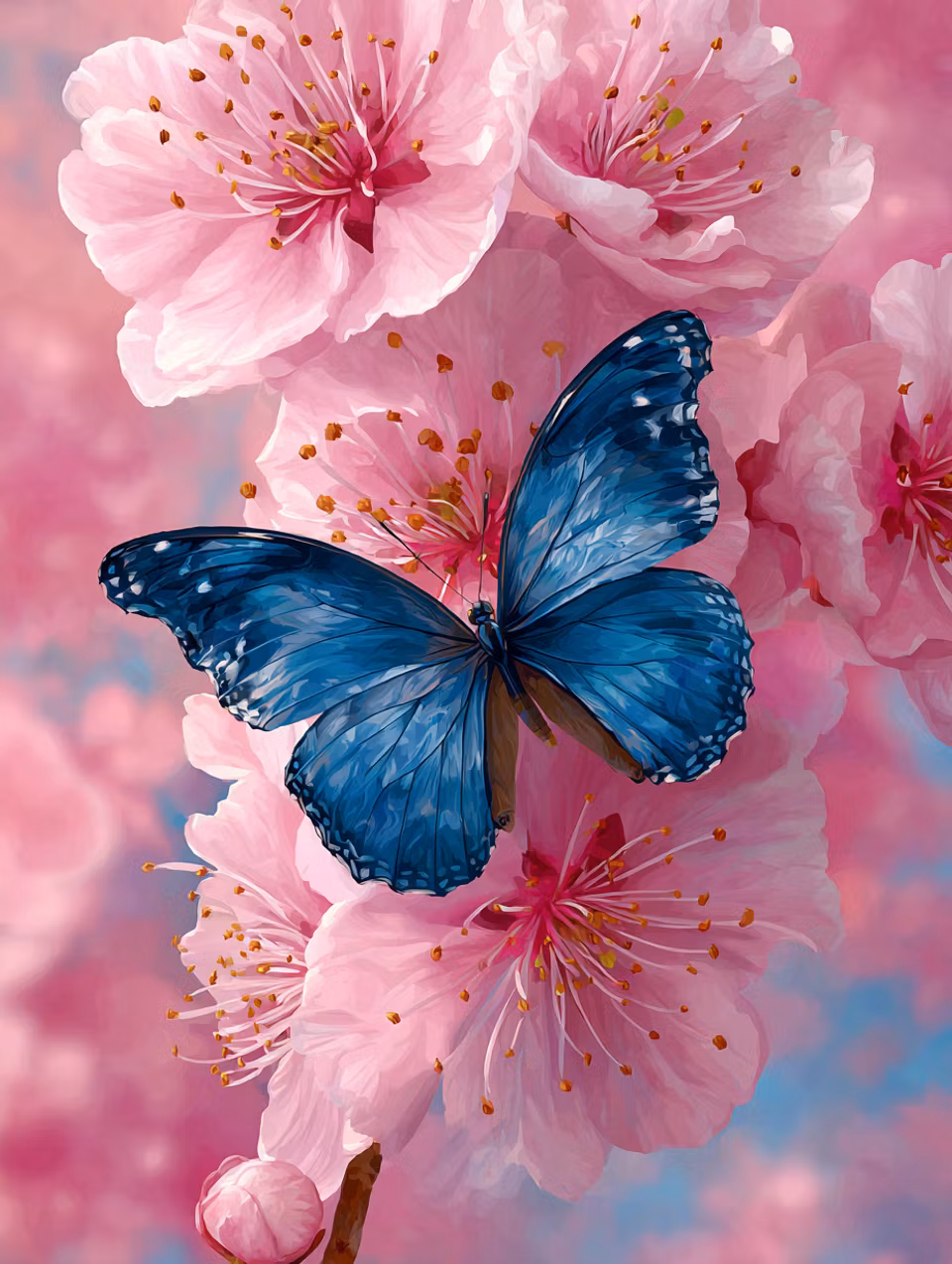 Korsstygn - Blå vingslag i rosa hav (Beställningsvara)