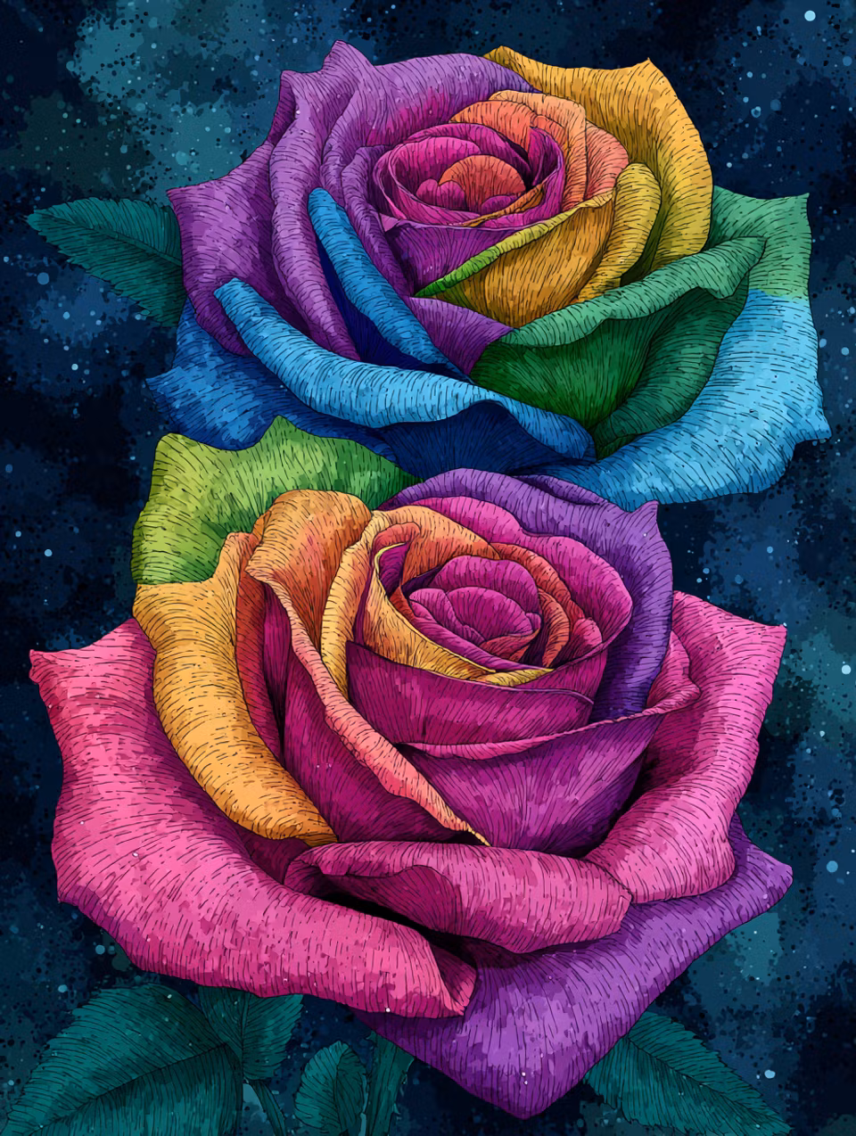 Korsstygn - Två färgsprakande rosdrömmar (Beställningsvara)