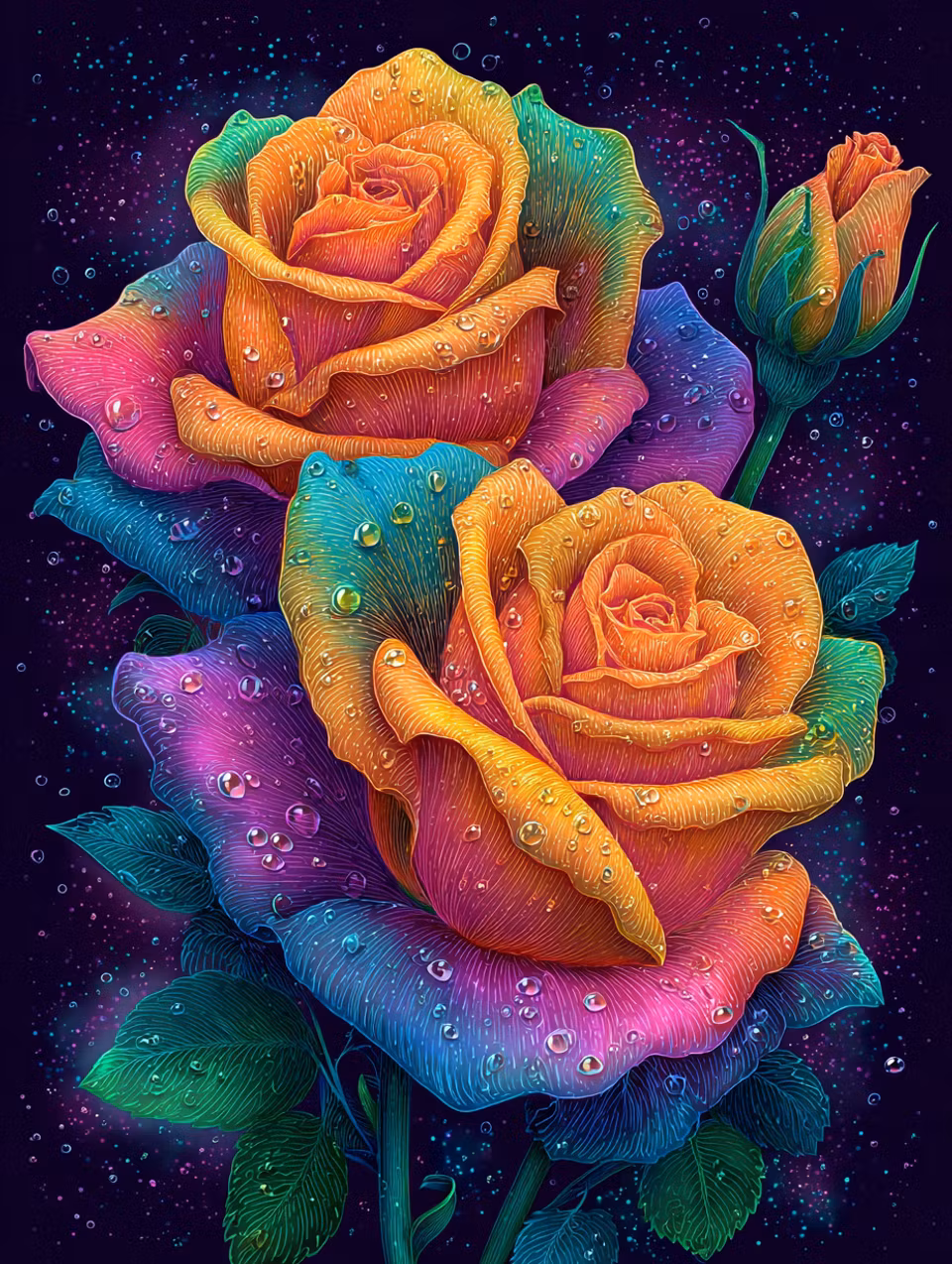 Korsstygn - Daggkyssta regnbågsrosor (Beställningsvara)