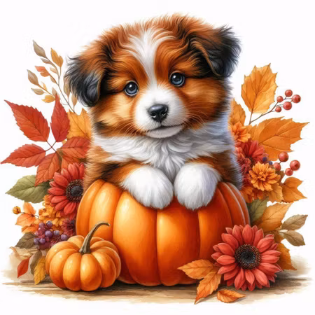 Korsstygn - Valpens höstmys 20x20cm