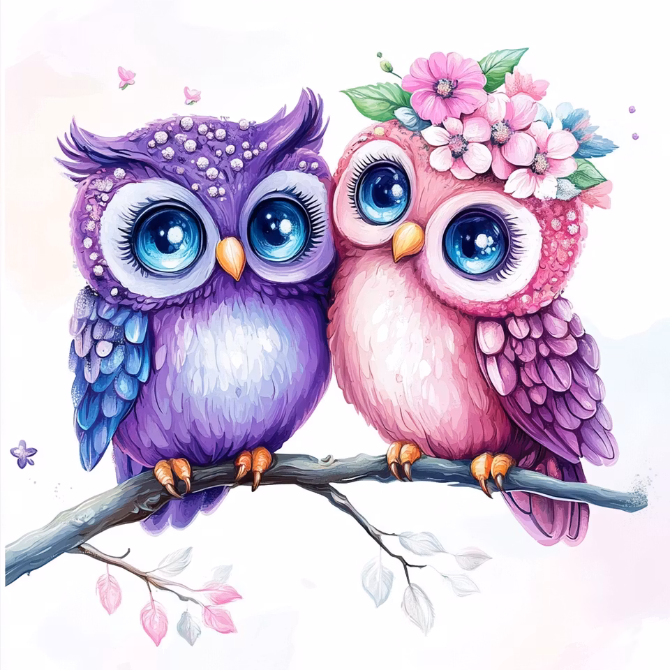 Diamond Painting,  ugglor på gren