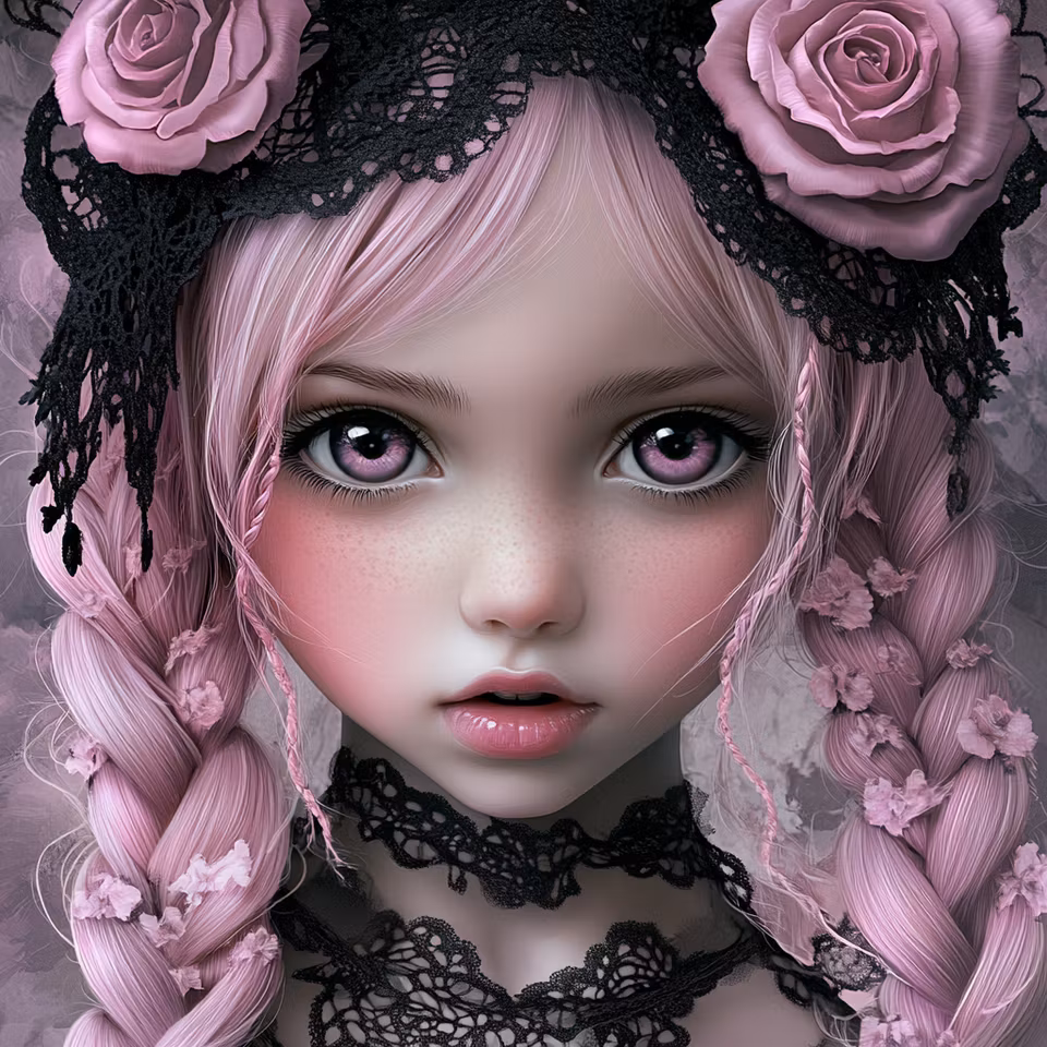 diamond painting,  flicka med rosa hår