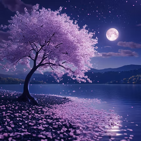 Diamond Painting Akryl - Månljus under körsbärsträdet