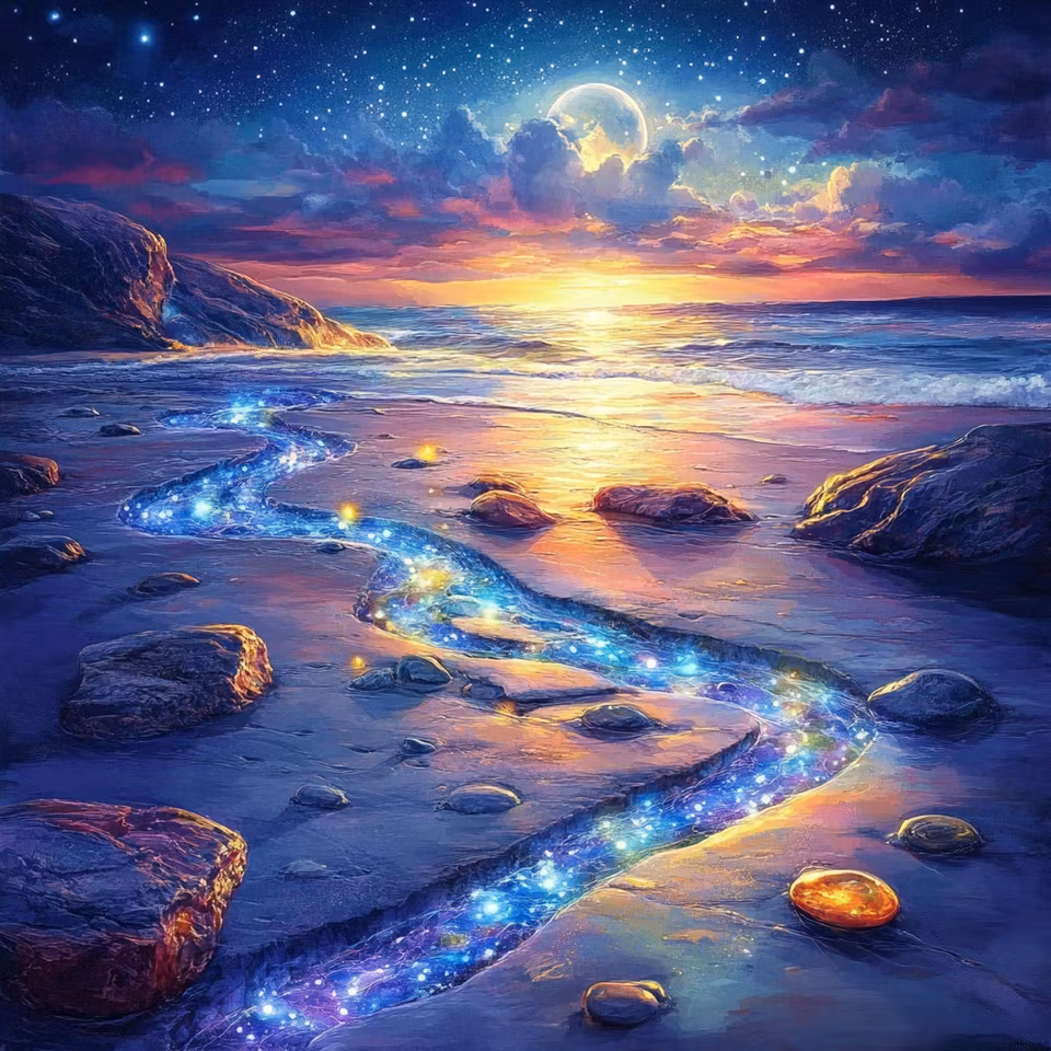 diamond painting, strand med stjärnljus