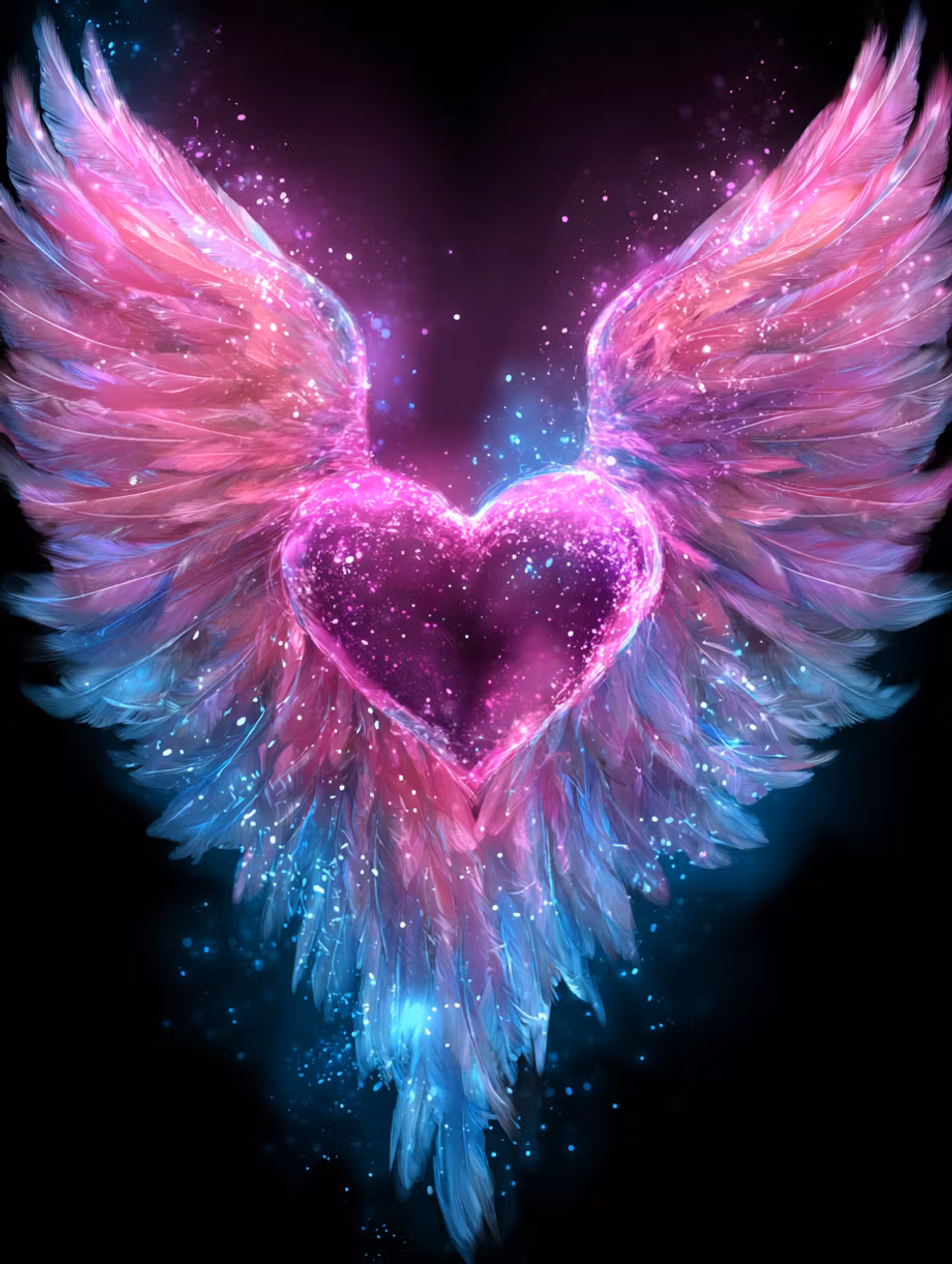 Korsstygn - Magiskt hjärta med vingar i neon (Beställningsvara)