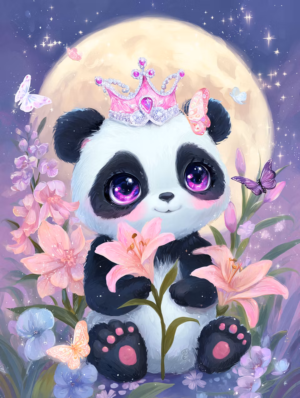 Diamond Painting - Panda-prinsessan i månljus (Beställningsvara)