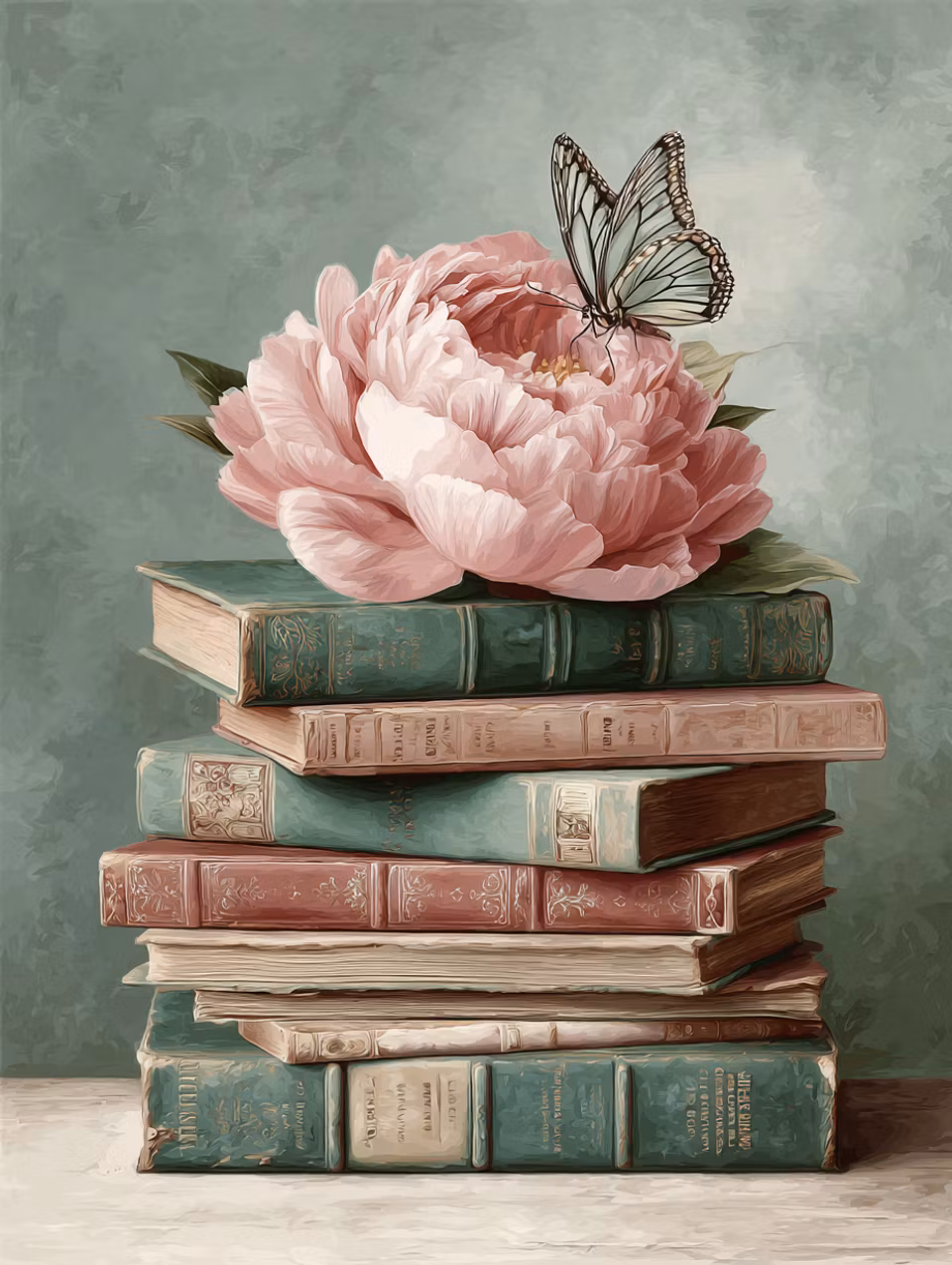 Paint by number - Romantisk pion på böcker (Beställningsvara)