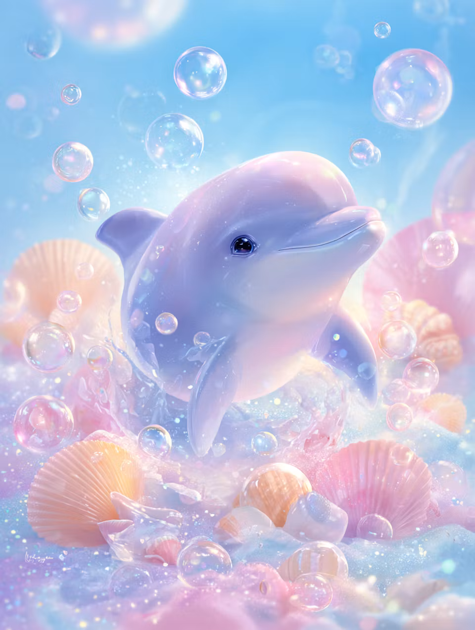 Paint by number - Pastelldröm med delfin och snäckor (Beställningsvara)