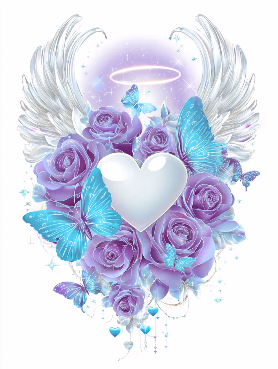 Korsstygn - Änglahjärta med rosor och fjärilar (Beställningsvara)