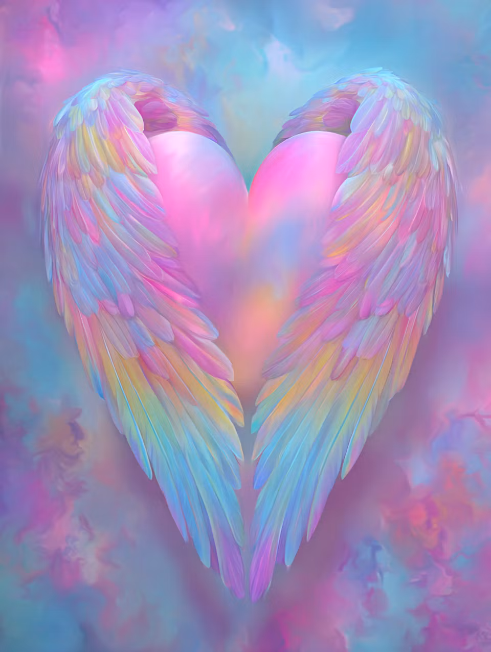 Diamond Painting - Pastellhjärta med änglavingar (Beställningsvara)