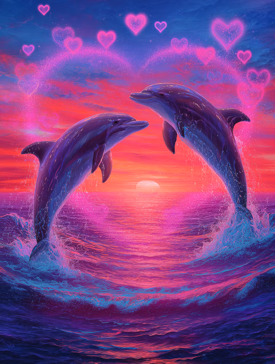 Diamond Painting - Delfiner i solnedgångens kärlek (Beställningsvara)