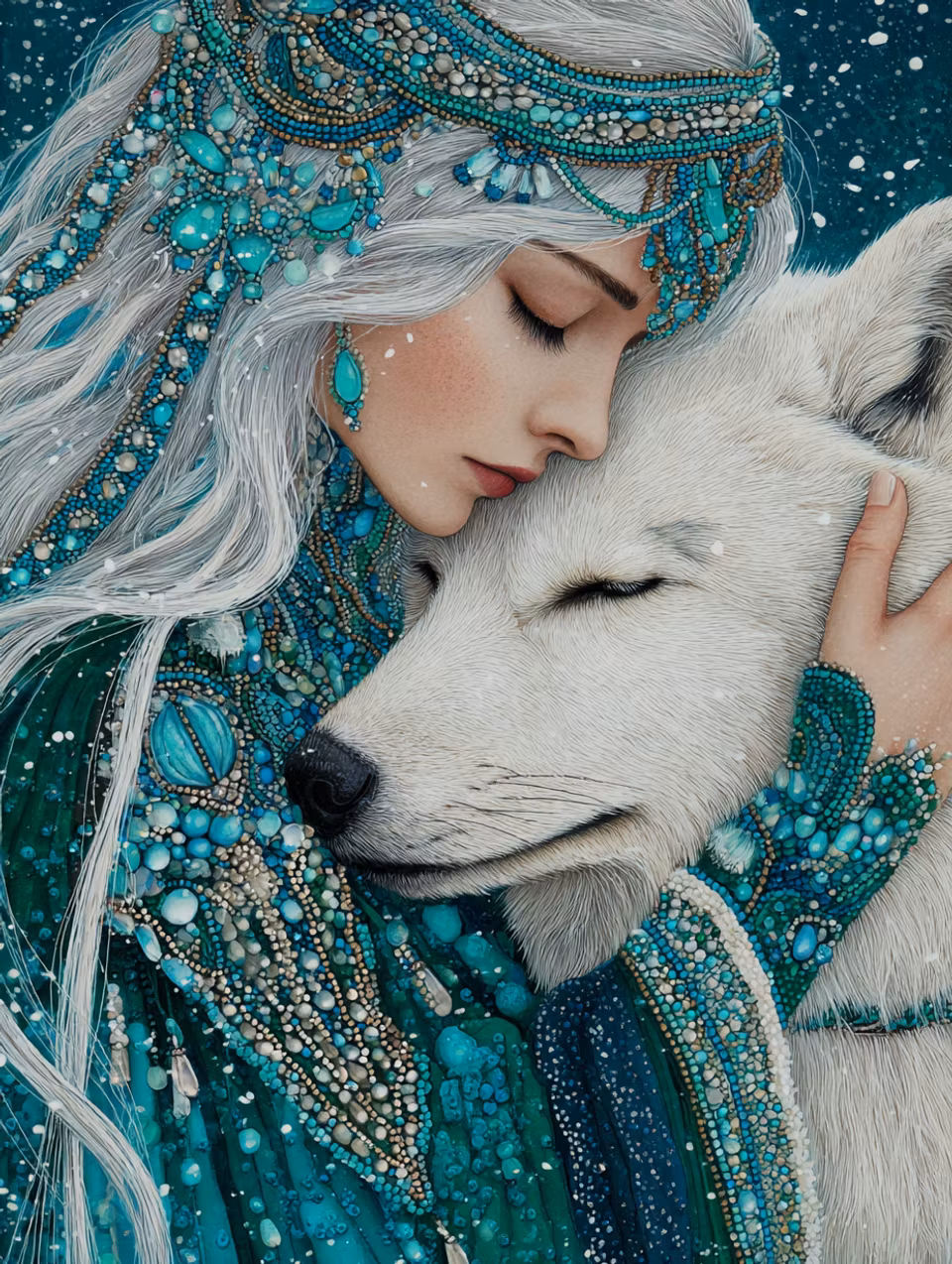 Diamond Painting - Isdrottningen och den vita vargen (Beställningsvara)